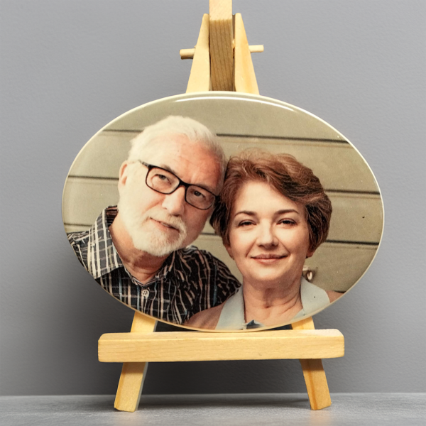 couple on oval photoceramic